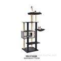 Menara kucing kayu besar modern dengan tiang goresan